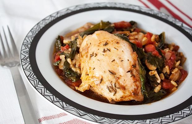 Balsamic Chicken with Barley and Chard Recipe
