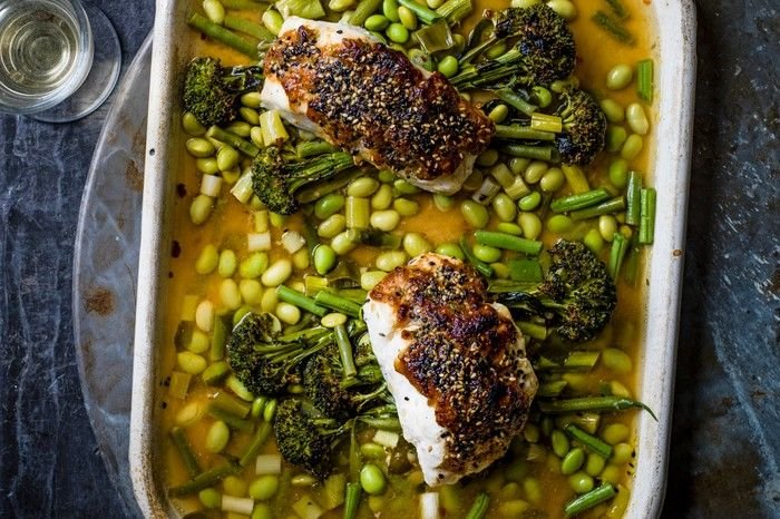 Miso cod Recipe with Broccoli, Sesame and Beans