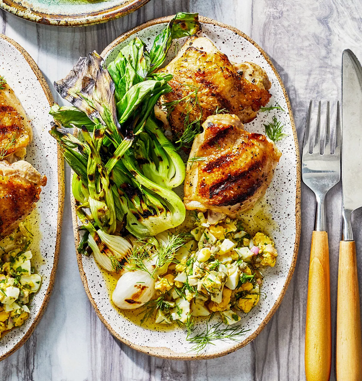 Grilled Chicken Thighs Spring Onions Baby Bok Choy