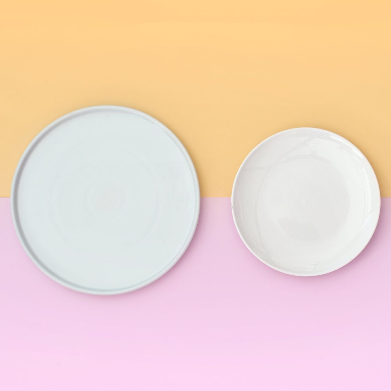 a bigger plate and a smaller plate sit side by side