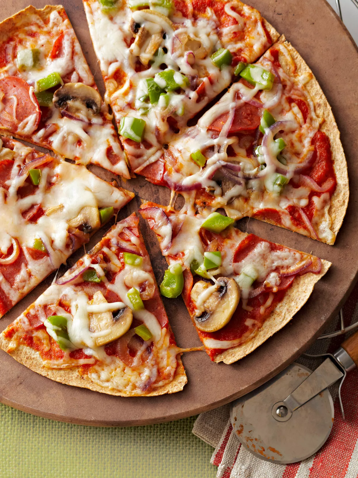 Thin Crust Pepperoni and Vegetable Pizza